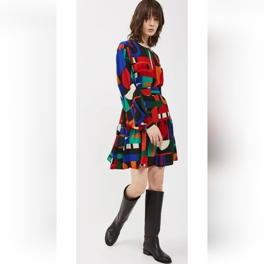 Ottod’Ame By Anthropologie Multi Color Frill Mini Dress! Size 6 Italy